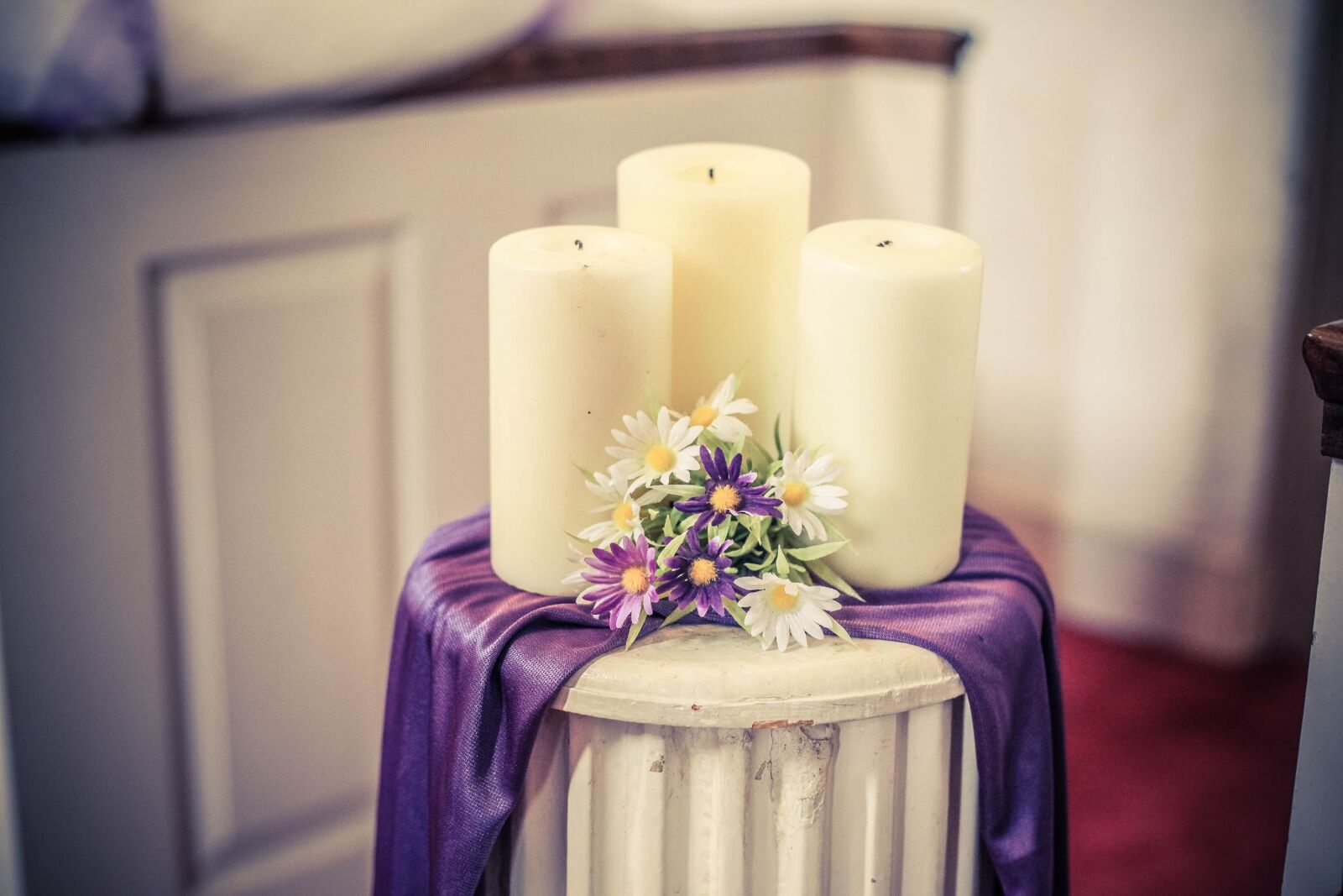 Canon EOS 5D Mark II sample photo. Candles, purple, flowers photography