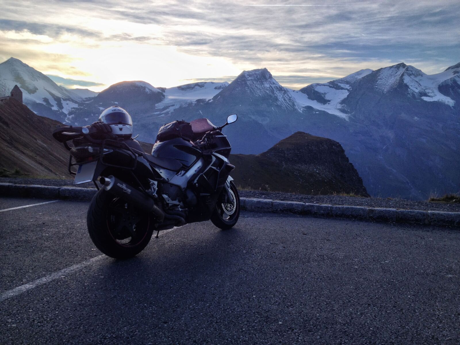 iPhone 4S back camera 4.28mm f/2.4 sample photo. Grossglockner, motorcycle, sunset photography