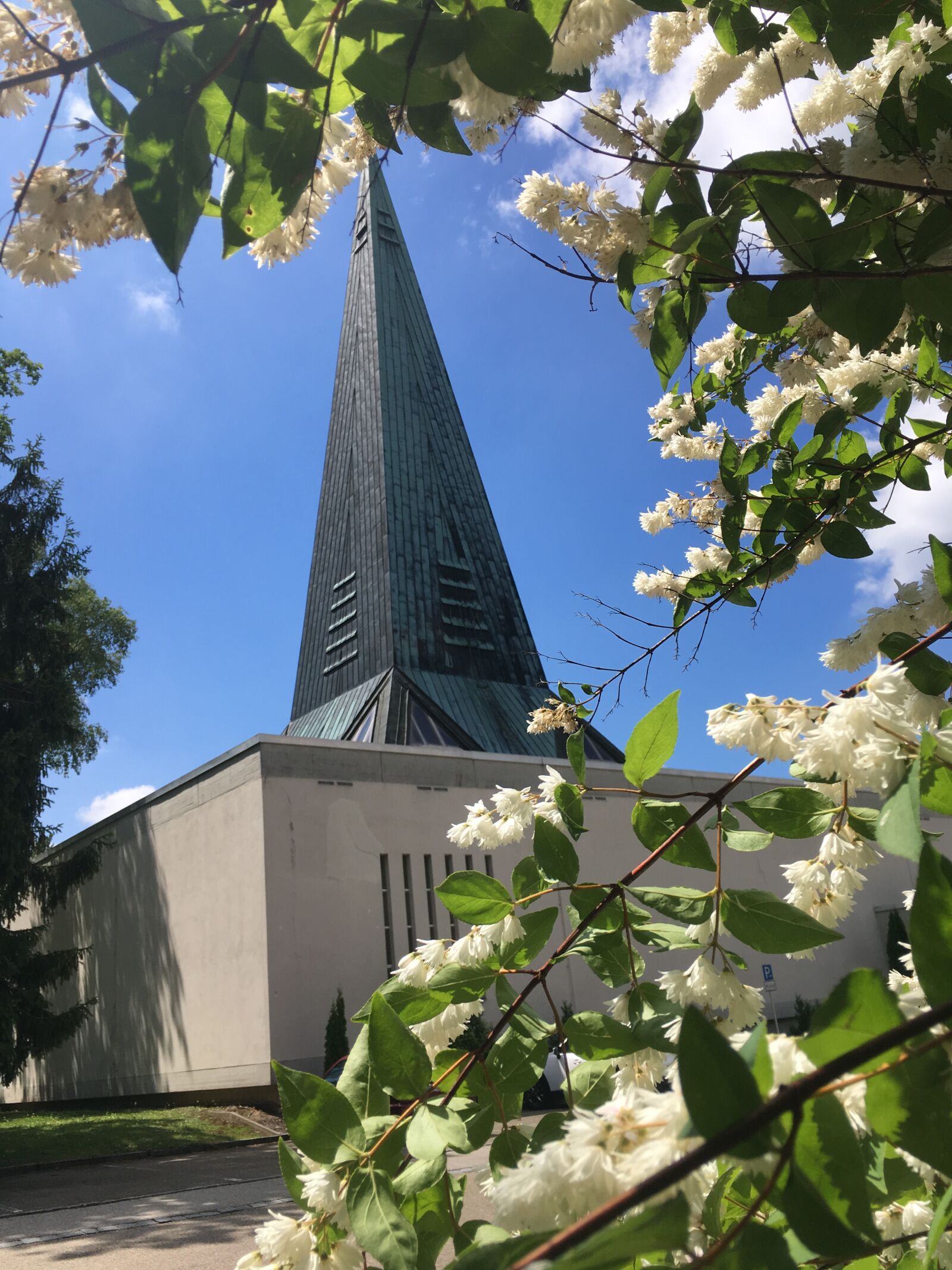 iPhone SE back camera 4.15mm f/2.2 sample photo. Church, blossom, spring photography