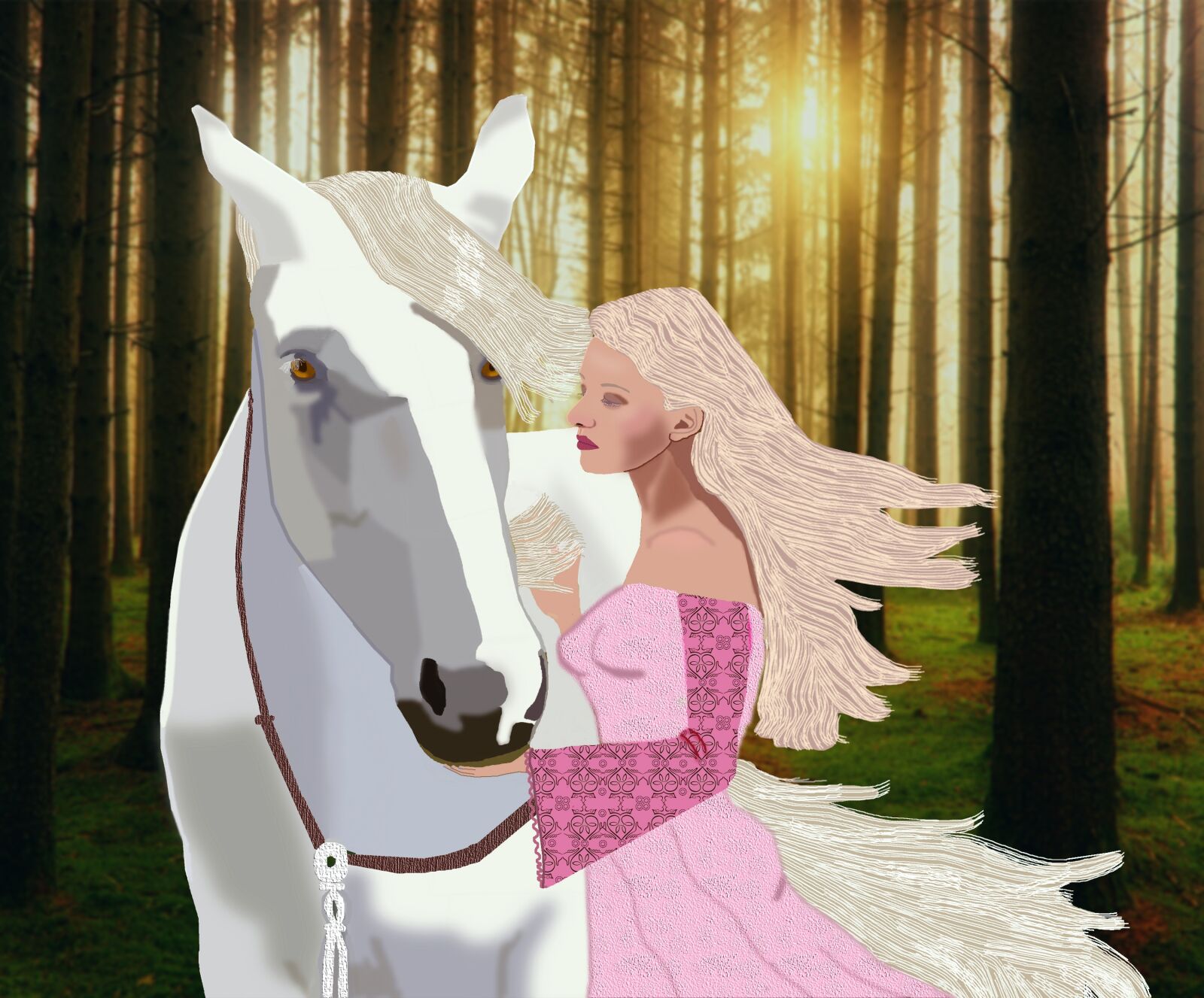 Nikon D5100 sample photo. White horse, pretty blonde photography