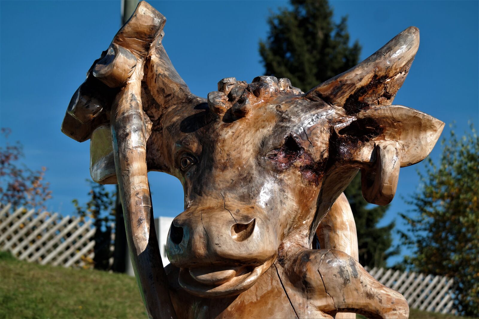 Samsung NX30 + NX 50-200mm F4-5.6 sample photo. Cow, wood, carving photography