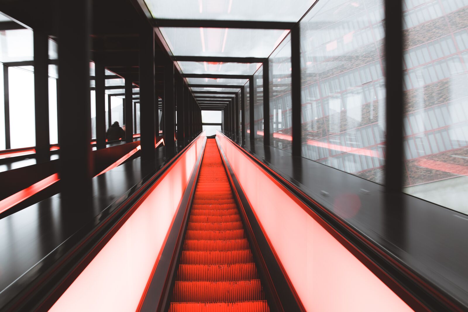 Nikon D3300 sample photo. Escalator, light, glass photography