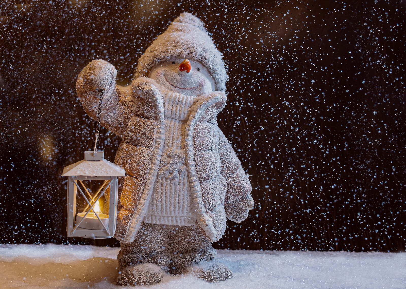 Canon EOS R sample photo. Snowman, lantern, christmas photography