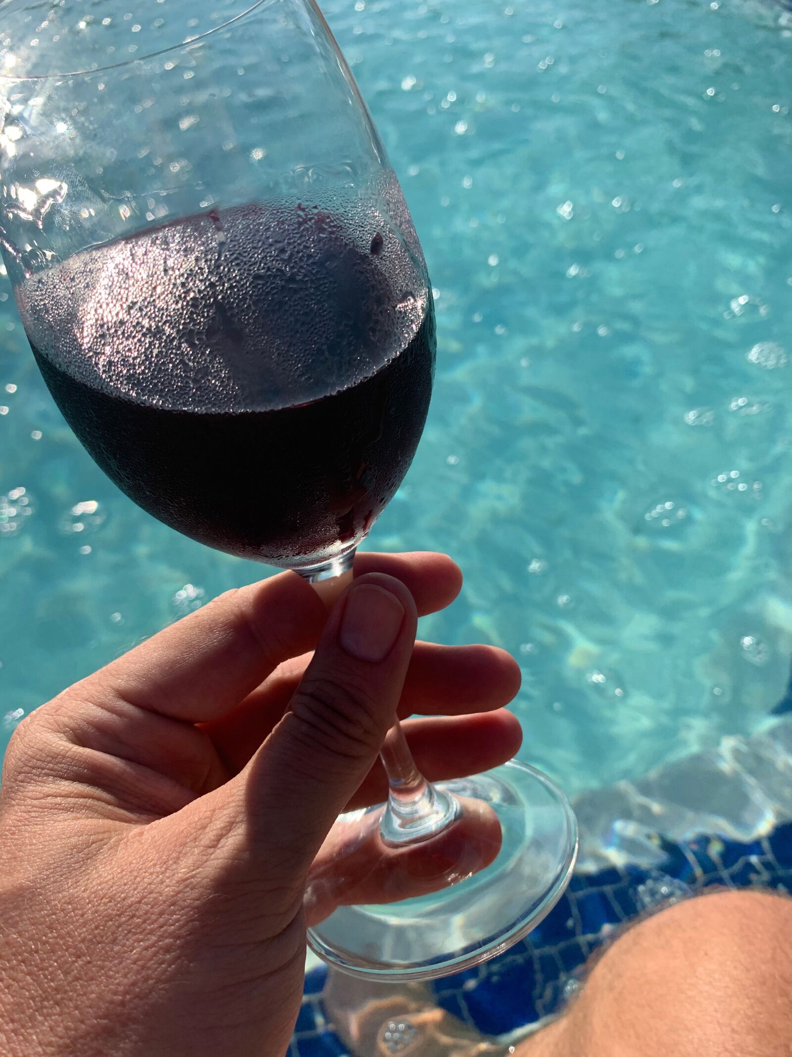 iPhone XR back camera 4.25mm f/1.8 sample photo. Summer, wine, pool photography