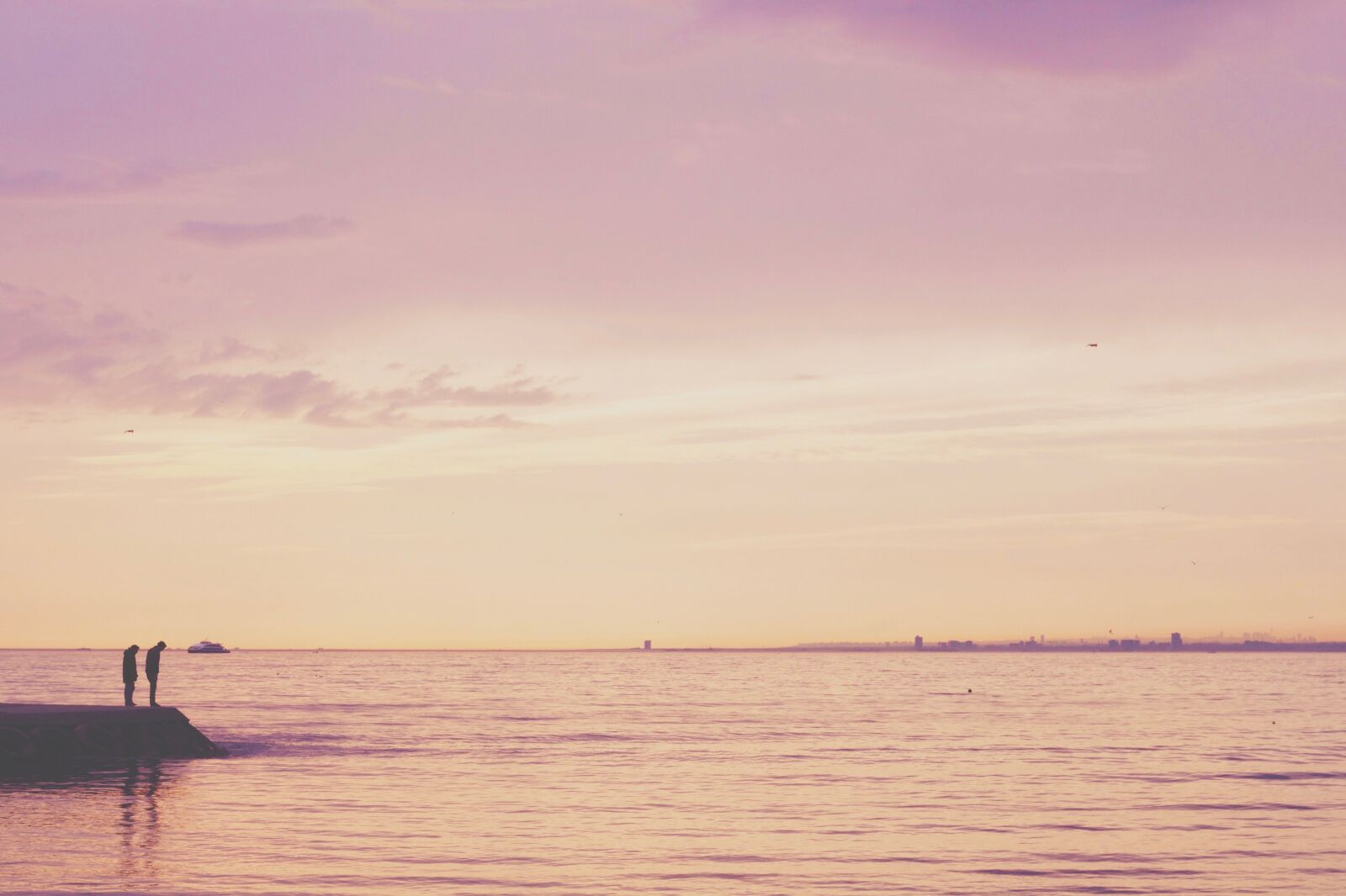 Canon EOS 700D (EOS Rebel T5i / EOS Kiss X7i) + Canon EF 50mm F1.8 II sample photo. Sea, sky, purple, ship photography