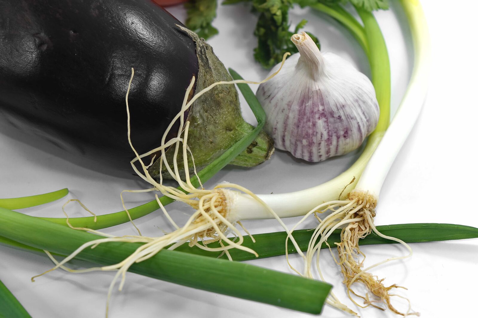 Nikon D5500 sample photo. Eggplant, garlic, leek, purple photography