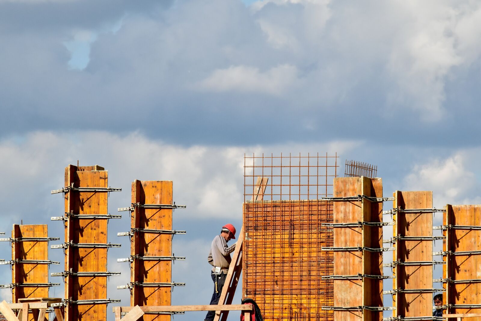 Nikon D5500 sample photo. Construction worker, ladder, roof photography