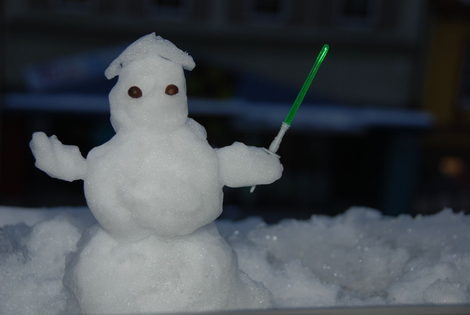 Nikon D80 sample photo. Snowman, laser sword, dark photography