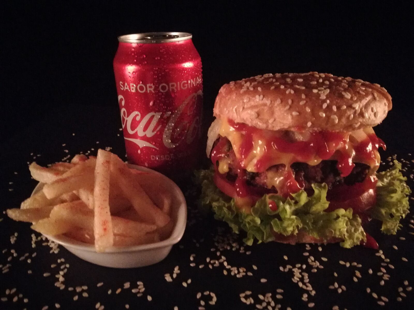 HUAWEI P10 lite sample photo. Burger, french fries, drink photography