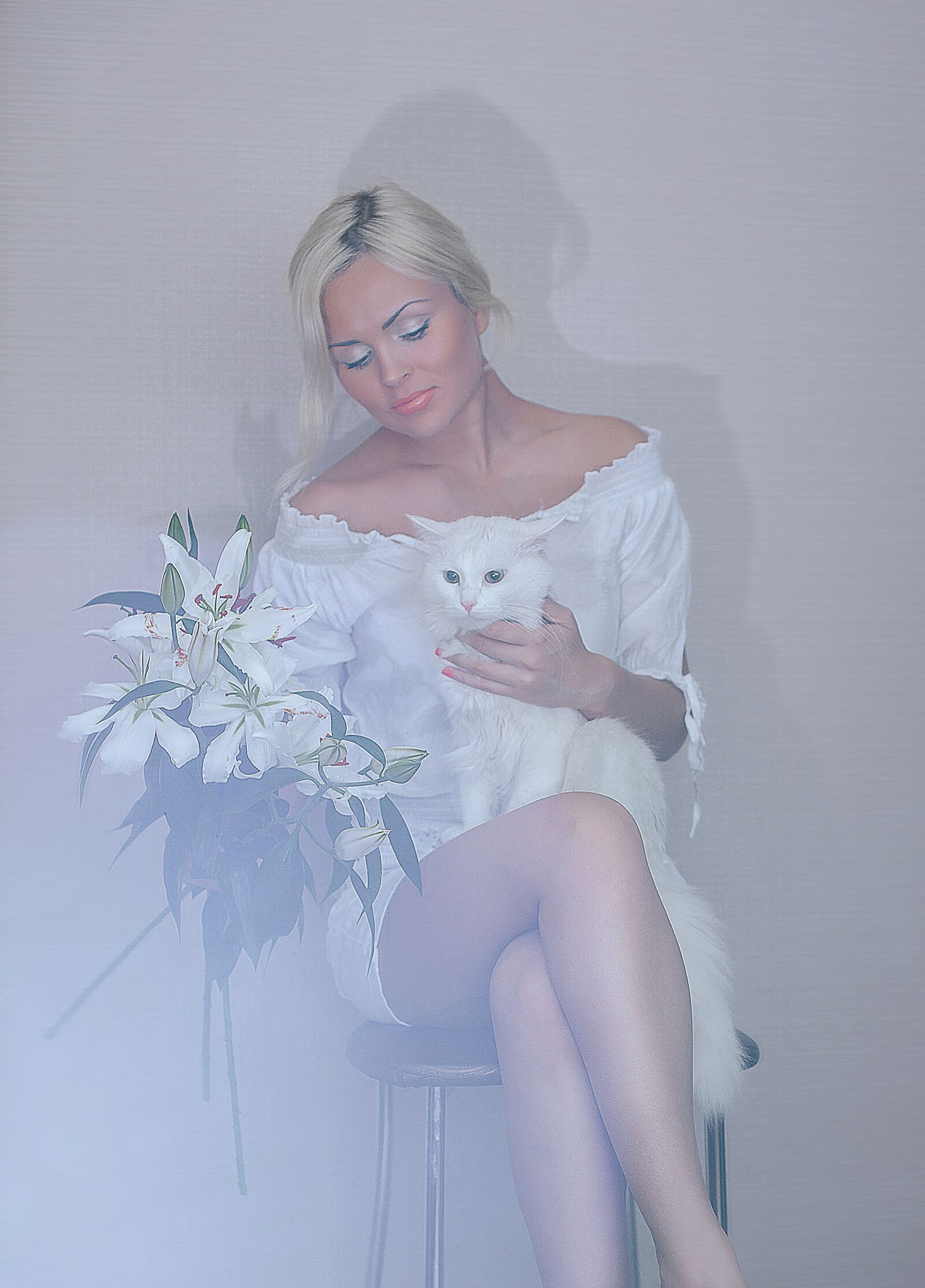 Nikon D800 sample photo. Girl and white cat photography