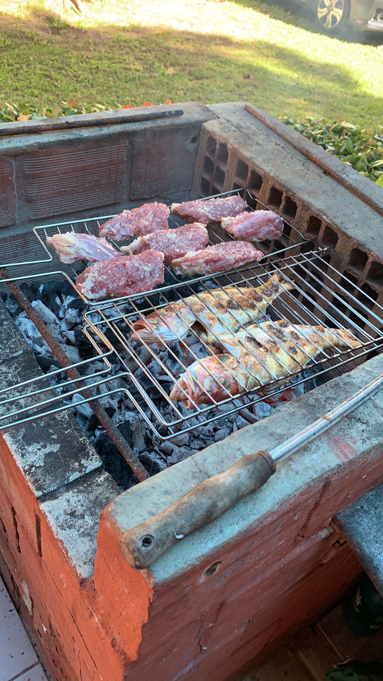 Apple iPhone XR sample photo. Meat, barbecue, coal photography