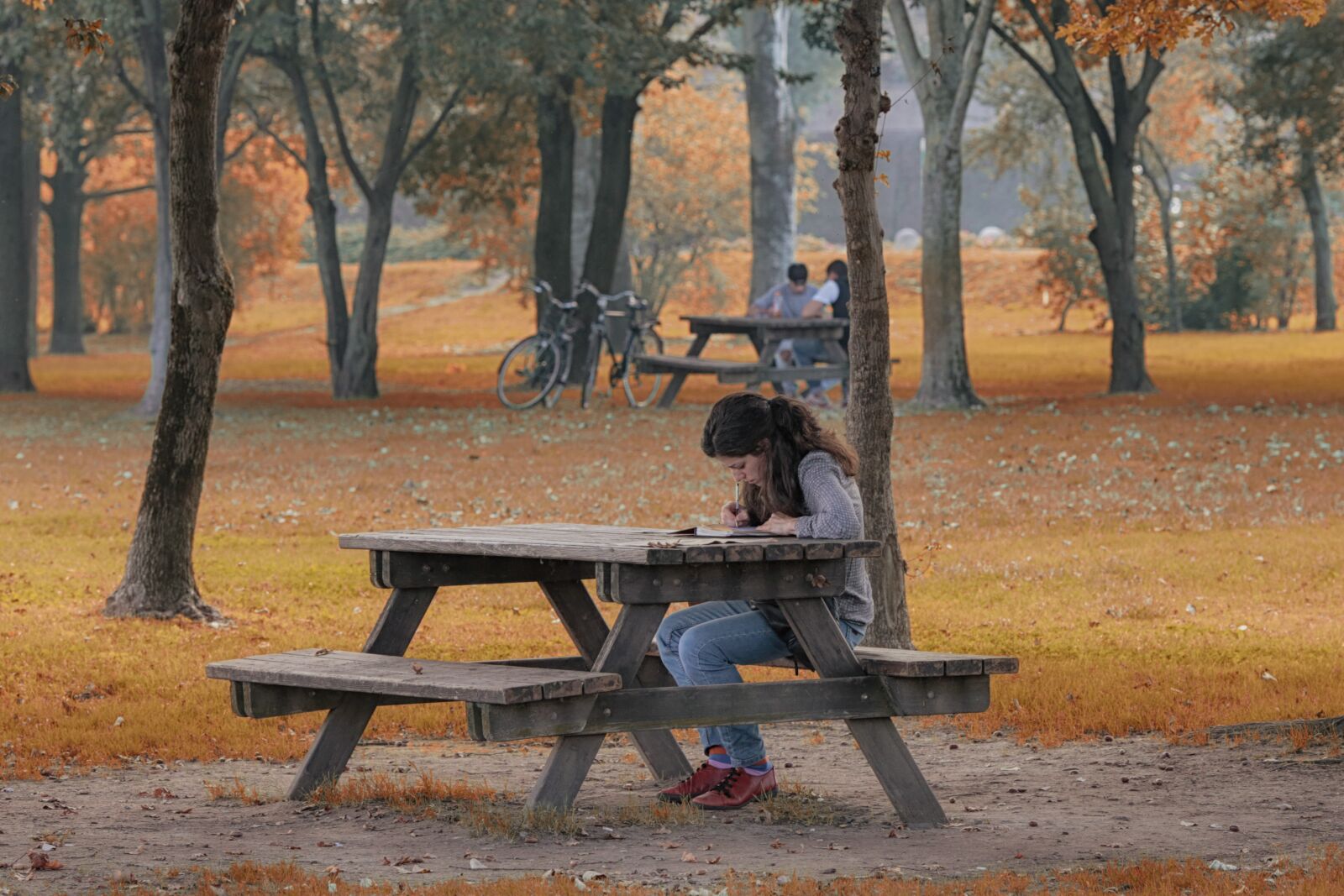 Canon EF 135mm F2L USM sample photo. Girl, sitting, writes photography