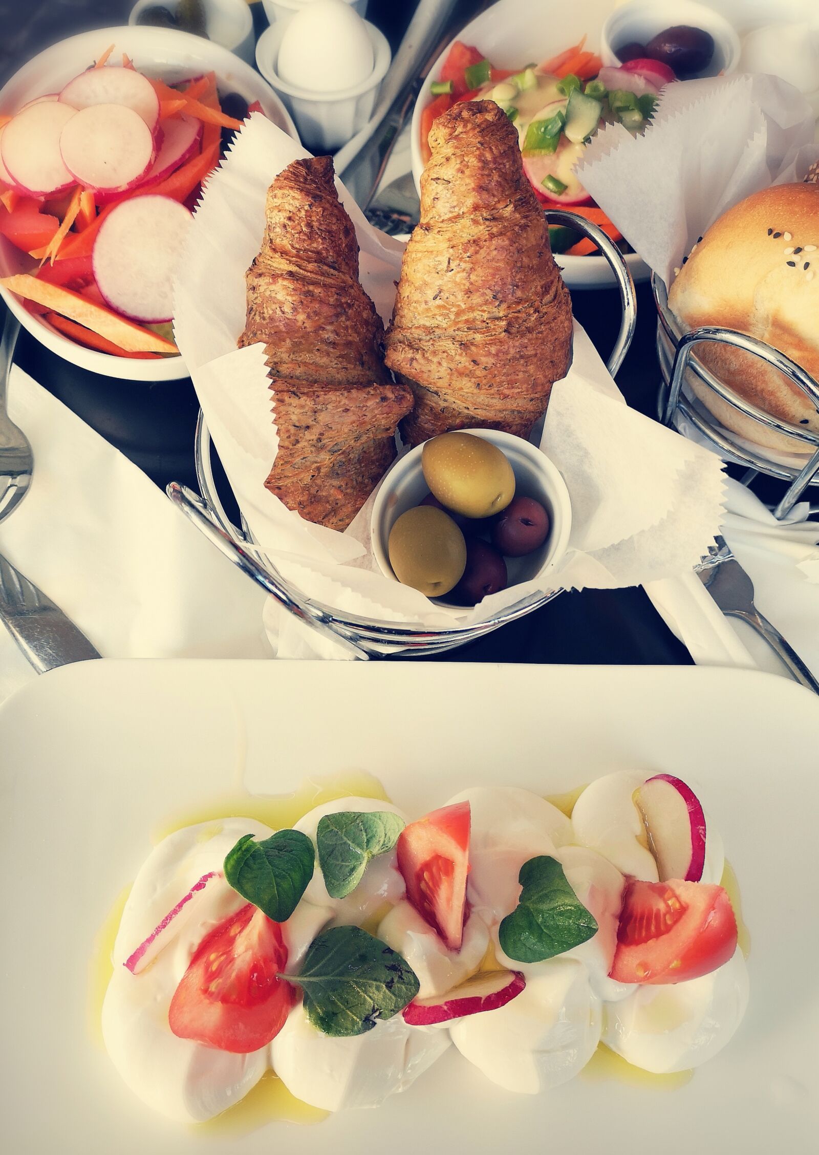 HUAWEI P20 Pro sample photo. Breakfast, white cheese, croissant photography