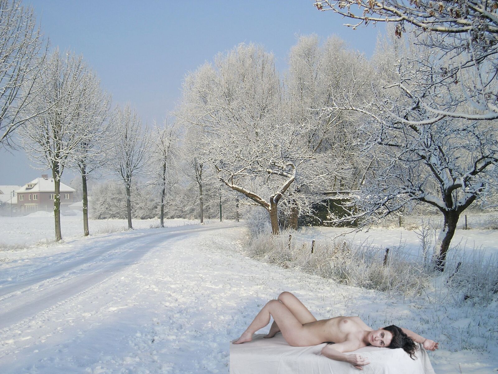 Olympus X250,D560Z,C350Z sample photo. Snow landscape, woman, nude photography