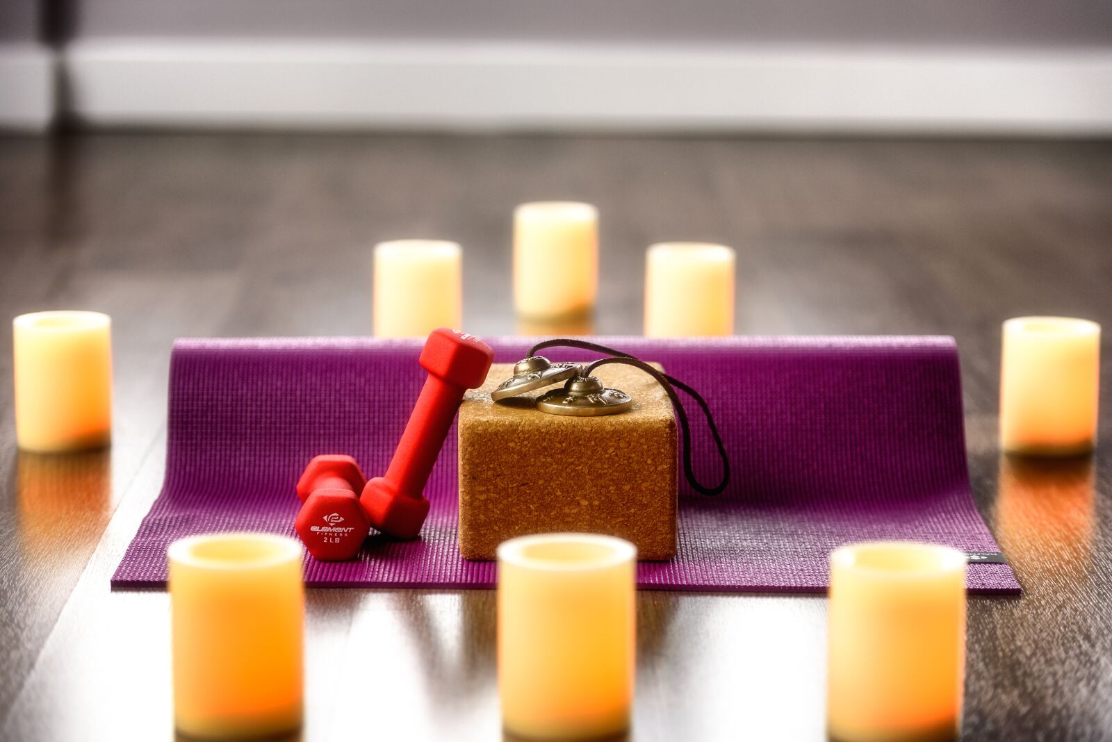 Nikon D750 sample photo. Yoga, candle, block photography