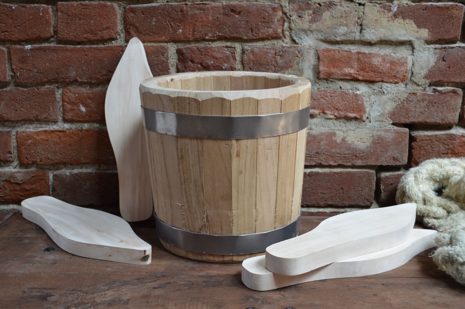 Nikon D3200 sample photo. Bucket, clogs, wood photography