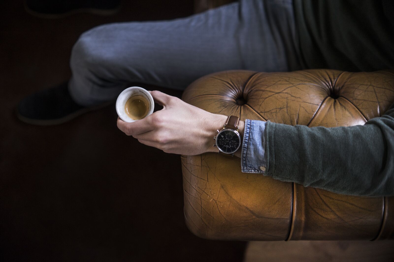 Sony a7 + Sony DT 50mm F1.8 SAM sample photo. Coffee, watch, chesterfield photography