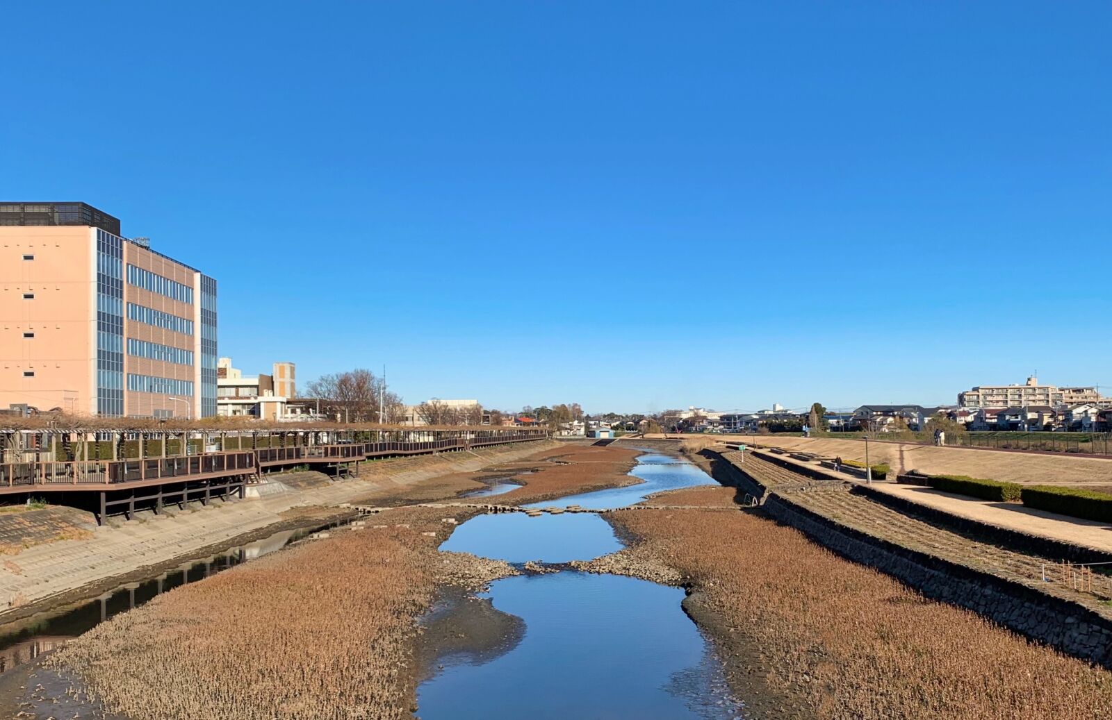 iPhone XS Max back dual camera 4.25mm f/1.8 sample photo. Blue, sky, canal photography
