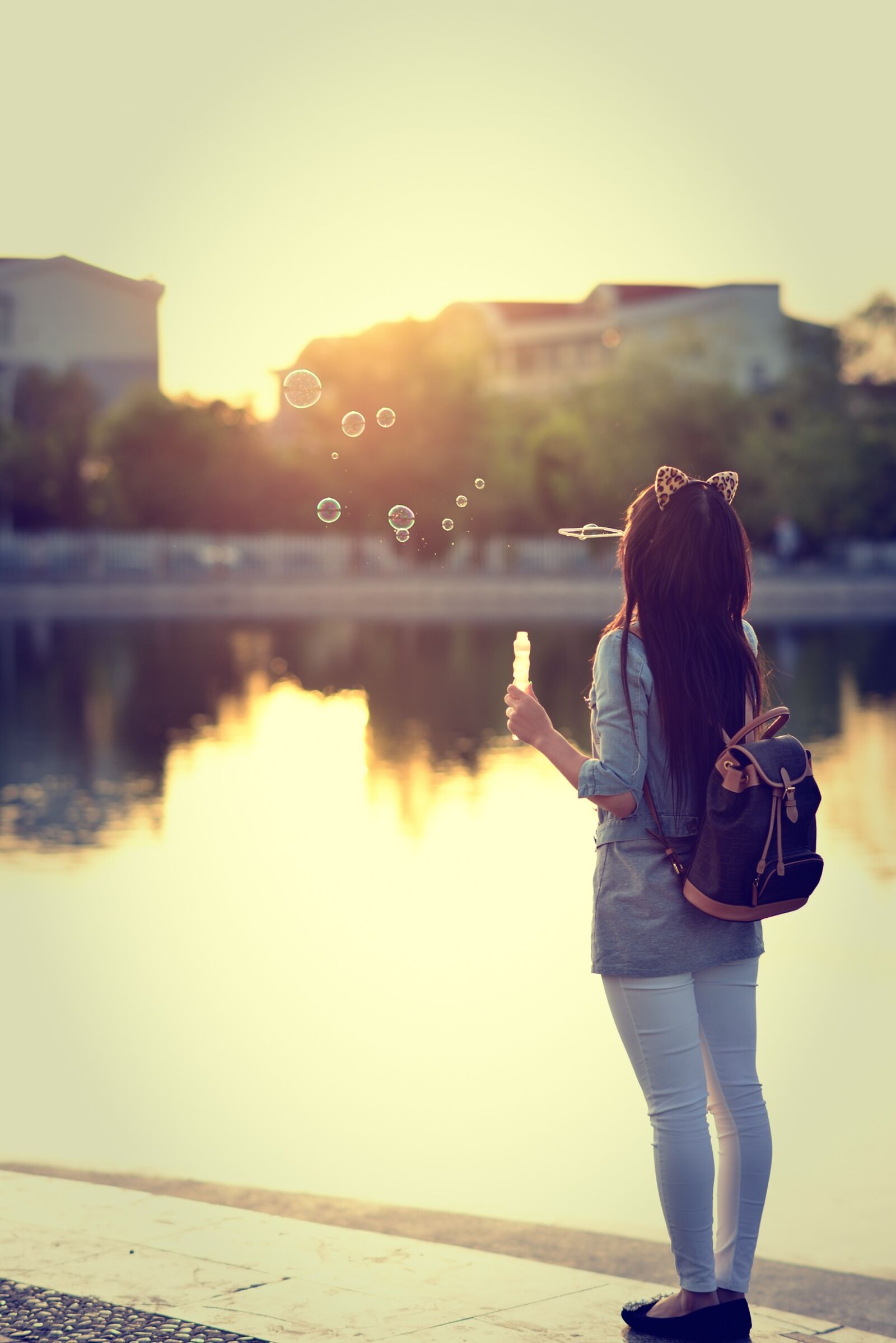 Nikon D610 sample photo. Bubble, sunset, girls photography