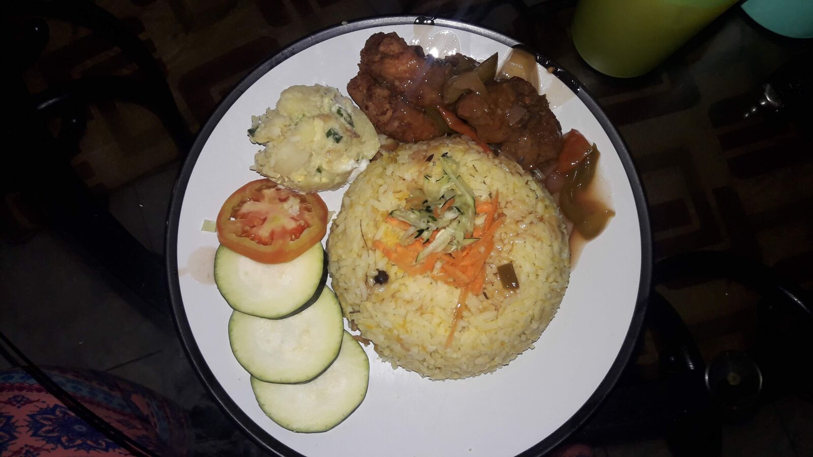 Samsung Galaxy J7 Neo sample photo. Rice, chicken, salad photography