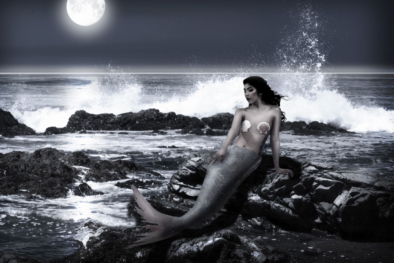 Nikon D600 sample photo. Mermaid, moon, ocean photography