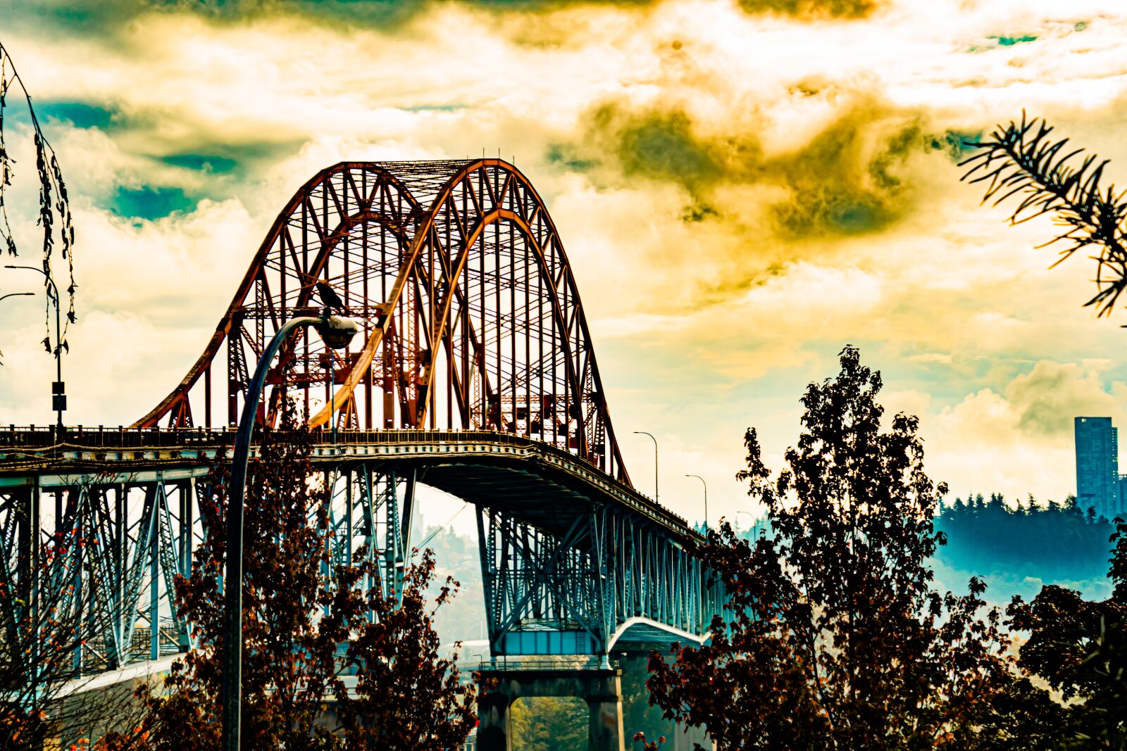 Nikon D7500 sample photo. Orange clouds, cantilever bridge photography