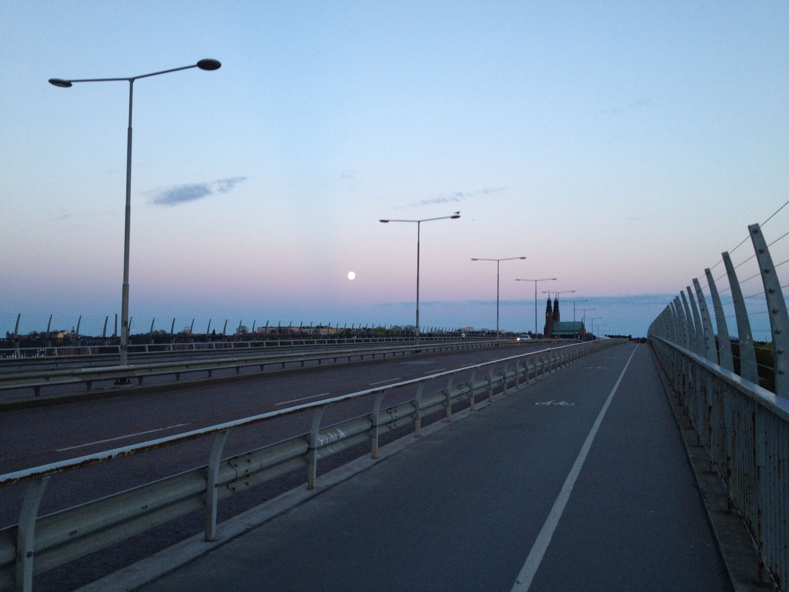 iPhone 4S back camera 4.28mm f/2.4 sample photo. Bridge, moon, sunset, vasterbron photography