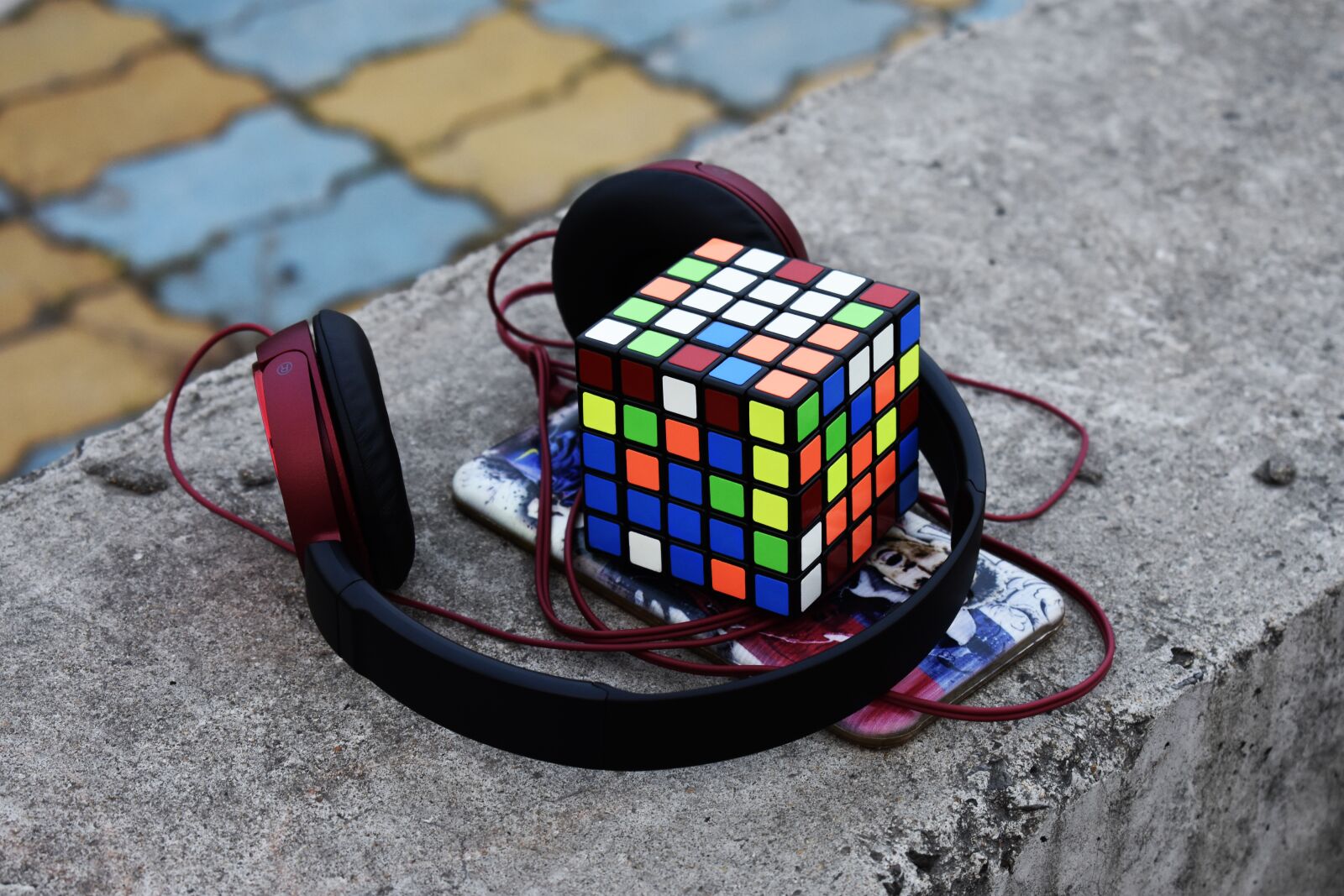 Nikon D3400 sample photo. Headphone, cube, music photography