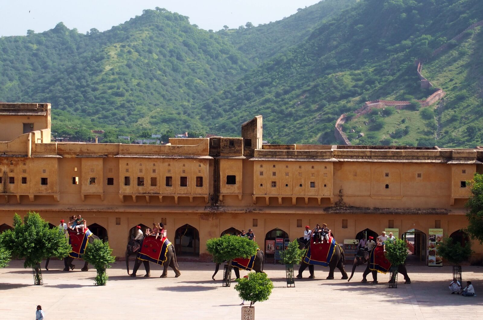 Olympus PEN E-PM2 sample photo. Jaipur fort, elephants, architecture photography