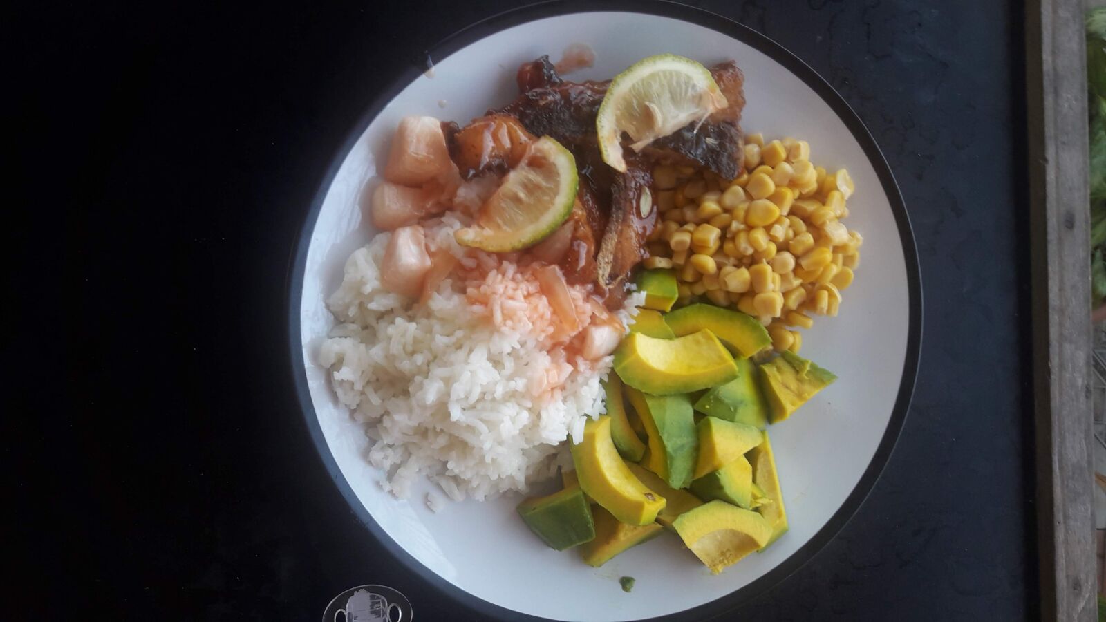 Samsung Galaxy J7 Neo sample photo. Avocado, fish, rice photography