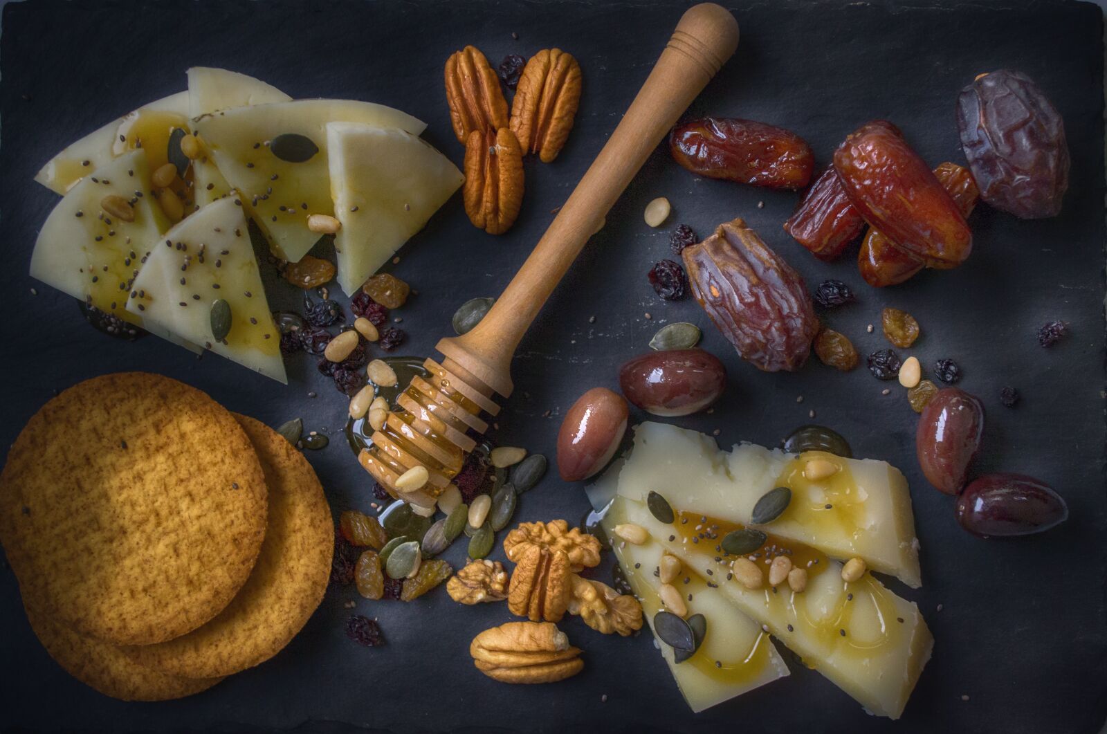 Nikon D3100 sample photo. Food platter, cheese, honey photography