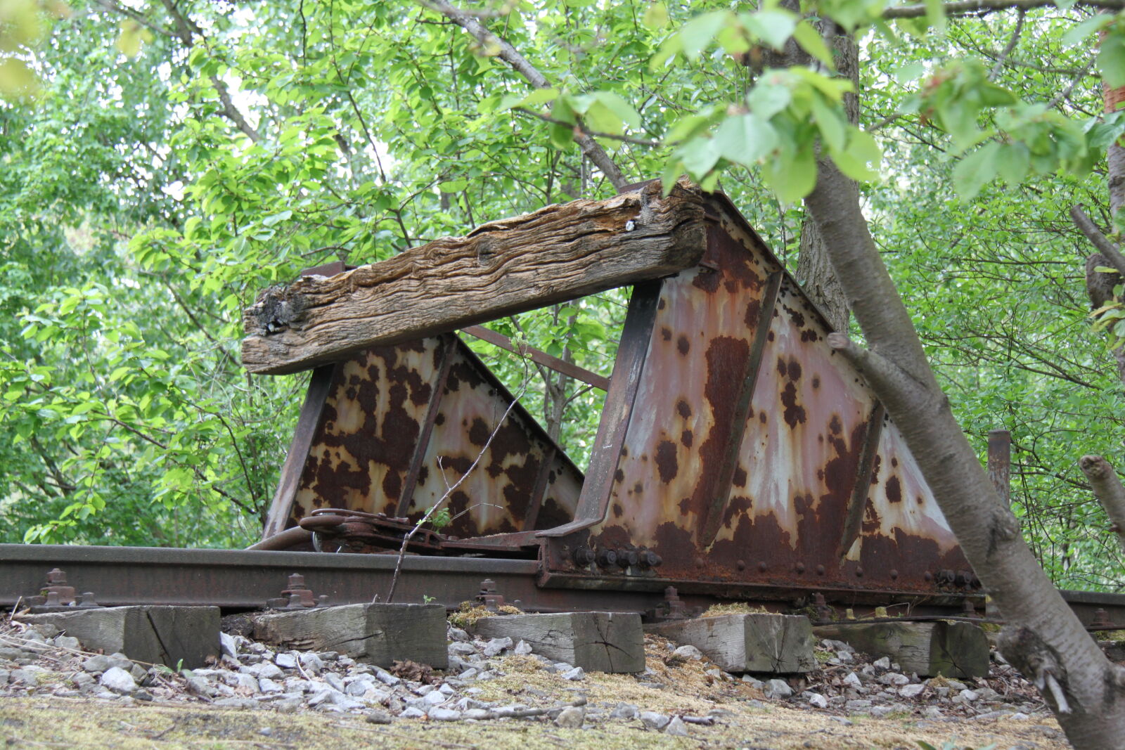 Canon EF-S 18-200mm F3.5-5.6 IS sample photo. Buck, over, railroads, rust photography