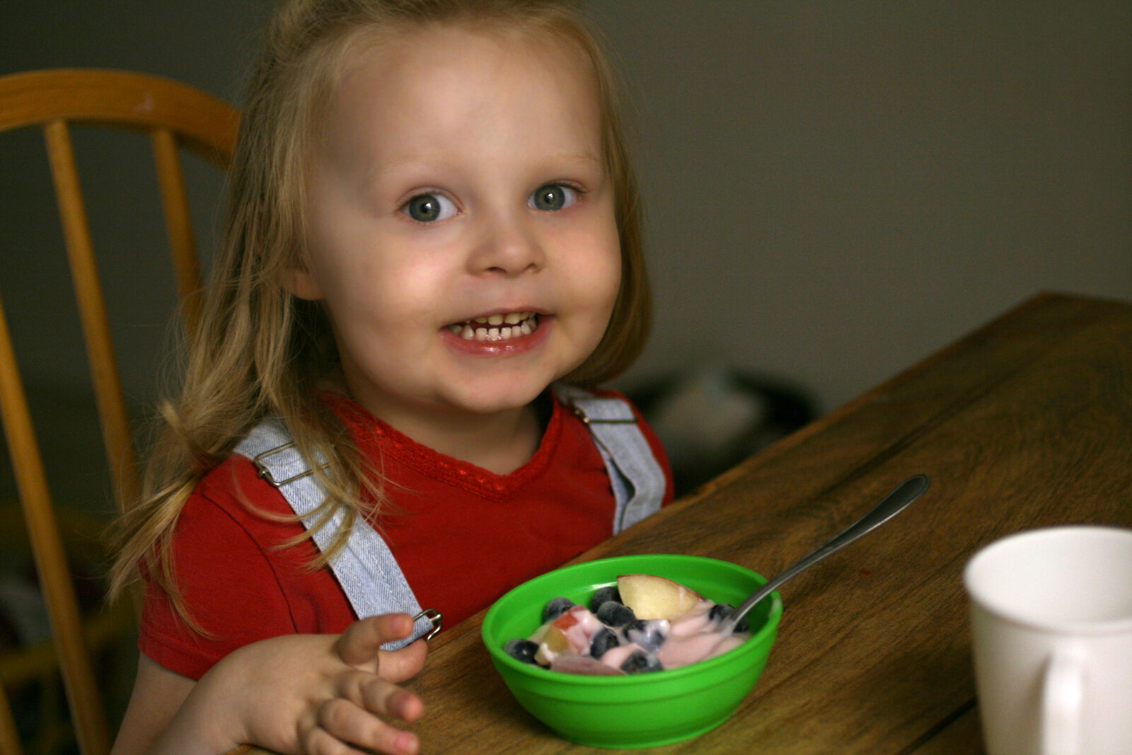 Canon EOS 400D (EOS Digital Rebel XTi / EOS Kiss Digital X) sample photo. Blonde, hair, blueberries, bowl photography