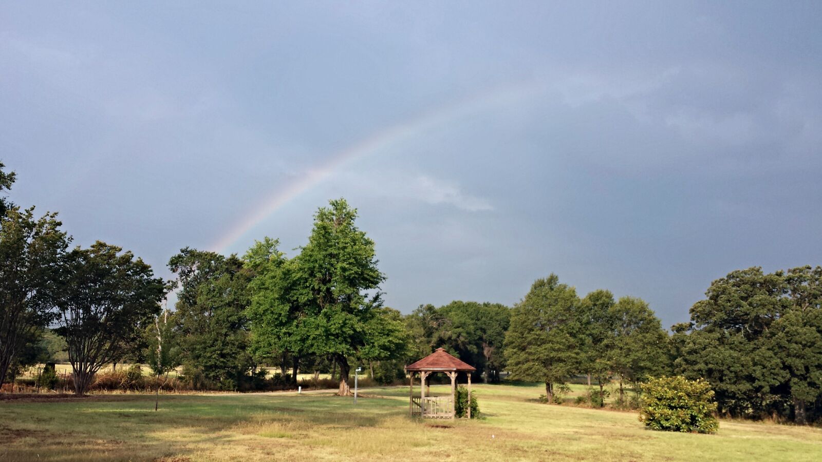 Samsung Galaxy S4 sample photo. Rainbow, gazebo, over trees photography