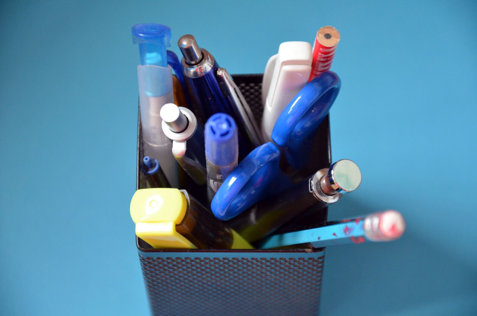 Nikon D5100 sample photo. Pen box, pens, scissors photography