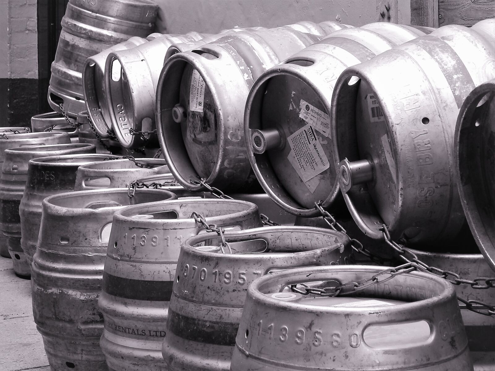 Nikon Coolpix L820 sample photo. Kegs, blackandwhite, barrels photography