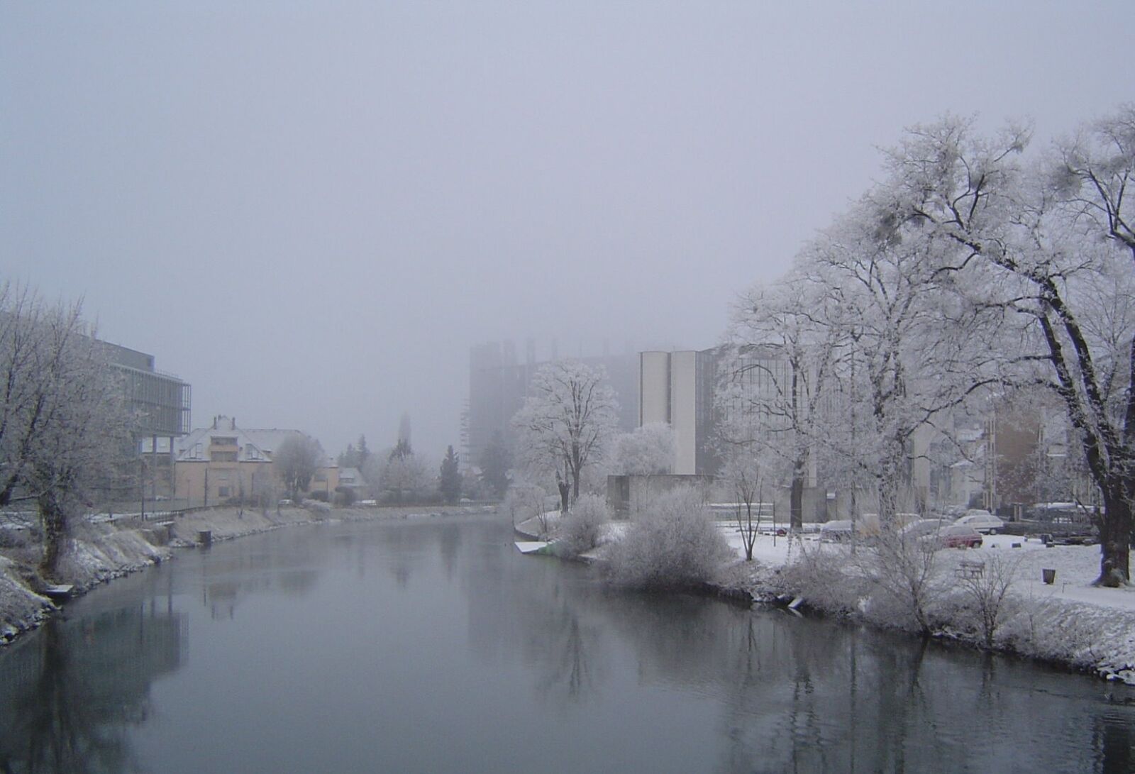 Sony DSC-P8 sample photo. Winter, strasbourg, european parliament photography