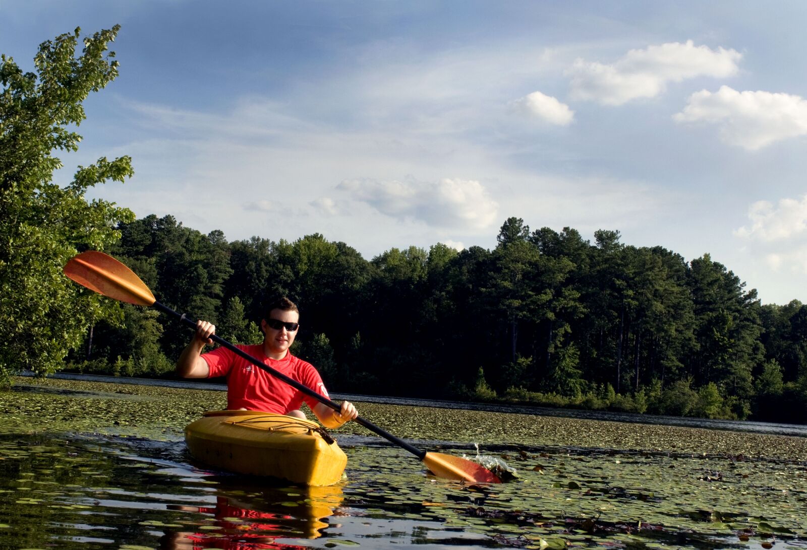 Nikon D300 sample photo. Man, kayaking, lily, pad photography