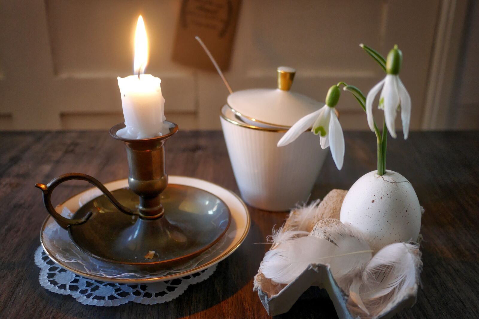 Panasonic Lumix DMC-GM1 sample photo. Candle, egg, feather photography