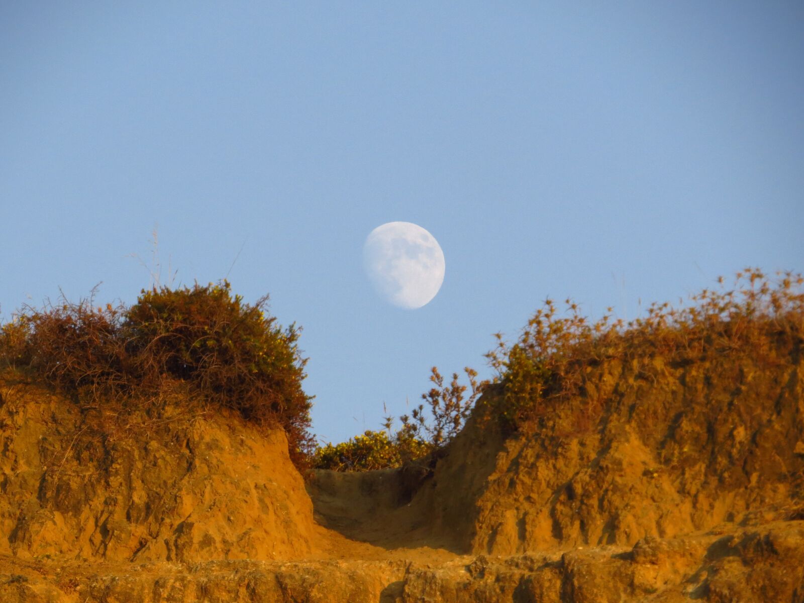 Canon PowerShot SX50 HS sample photo. Day, moon, fossil cliffs photography