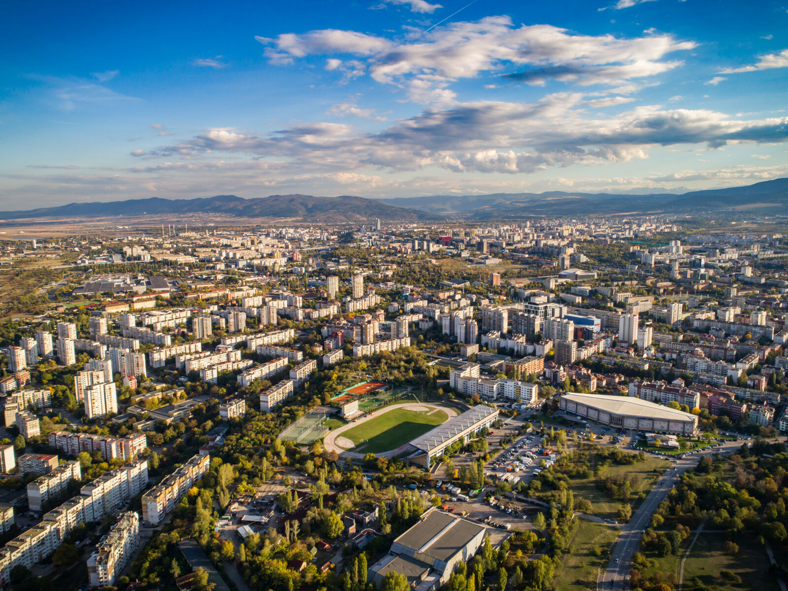 DJI FC6310 sample photo. Apartment, buildings, autumn, blue photography