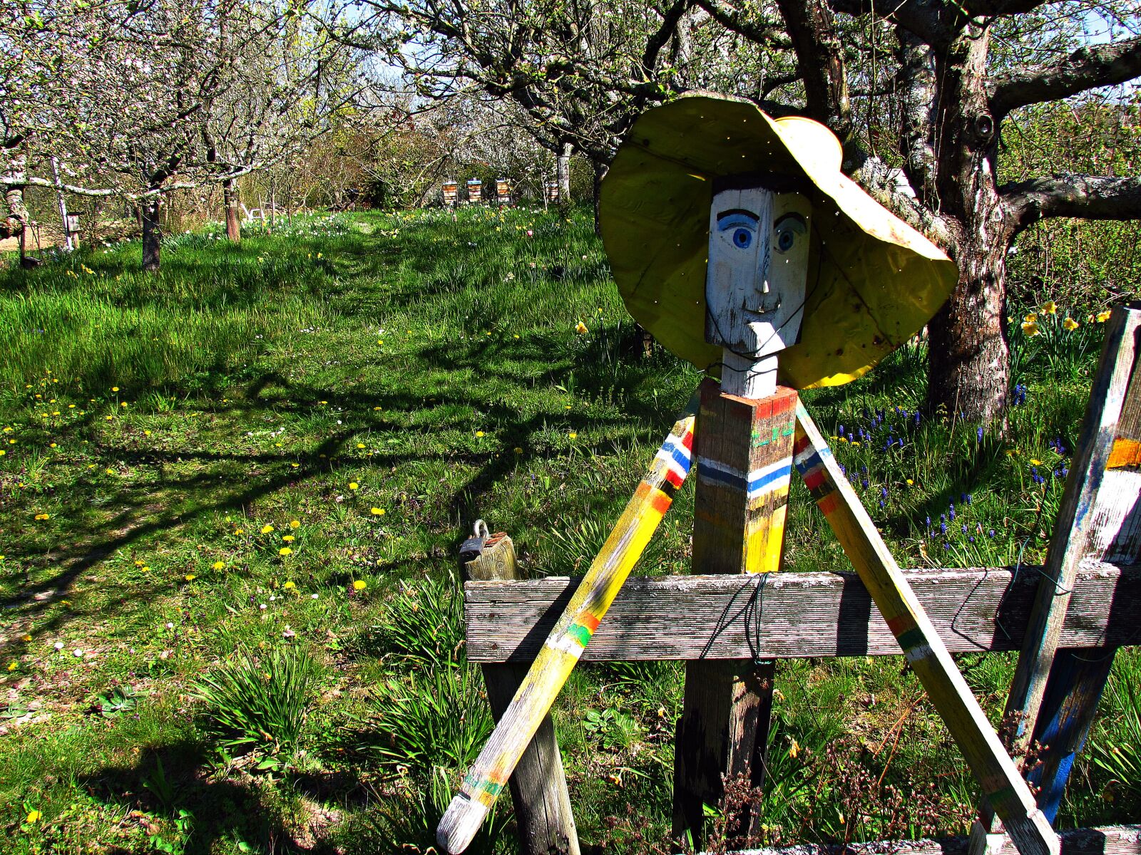 Canon PowerShot SX30 IS sample photo. Garden, scarecrow, flowers photography