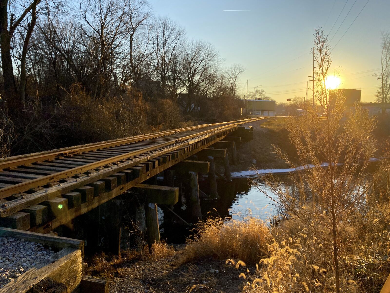 Apple iPhone 11 Pro sample photo. Railroad, tracks, sunset photography