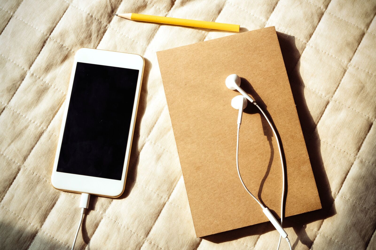 Fujifilm X-A2 sample photo. Wood, pencil, earphone, business photography