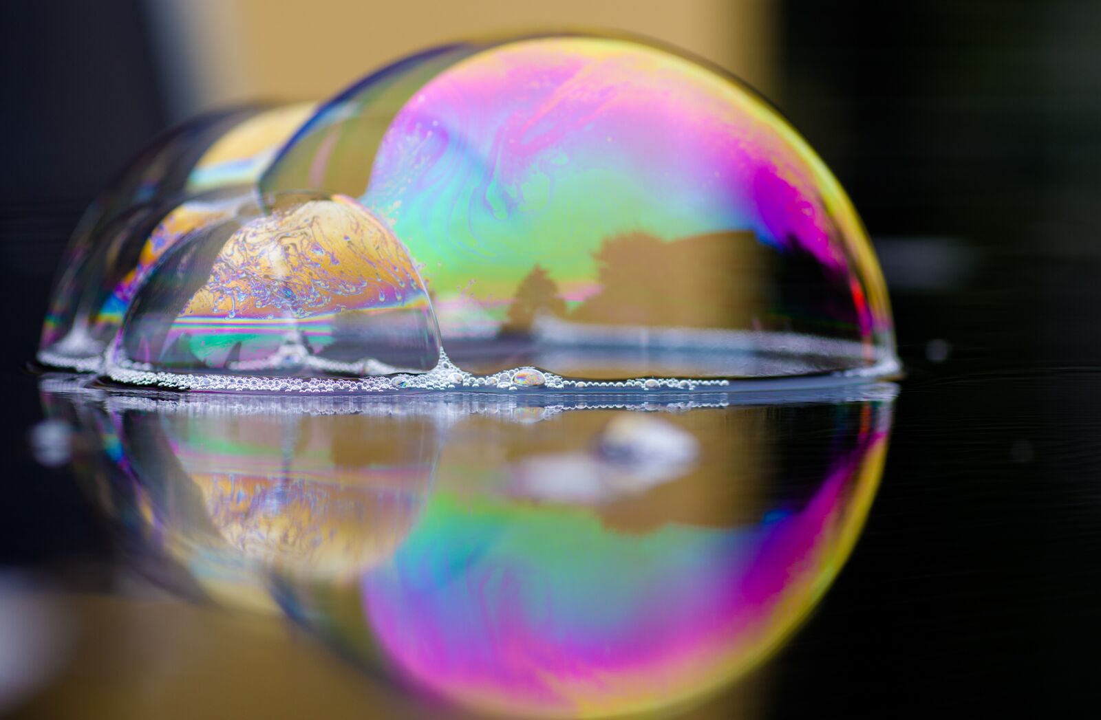 Pentax KP sample photo. Soap bubbles, iridescent, reflection photography