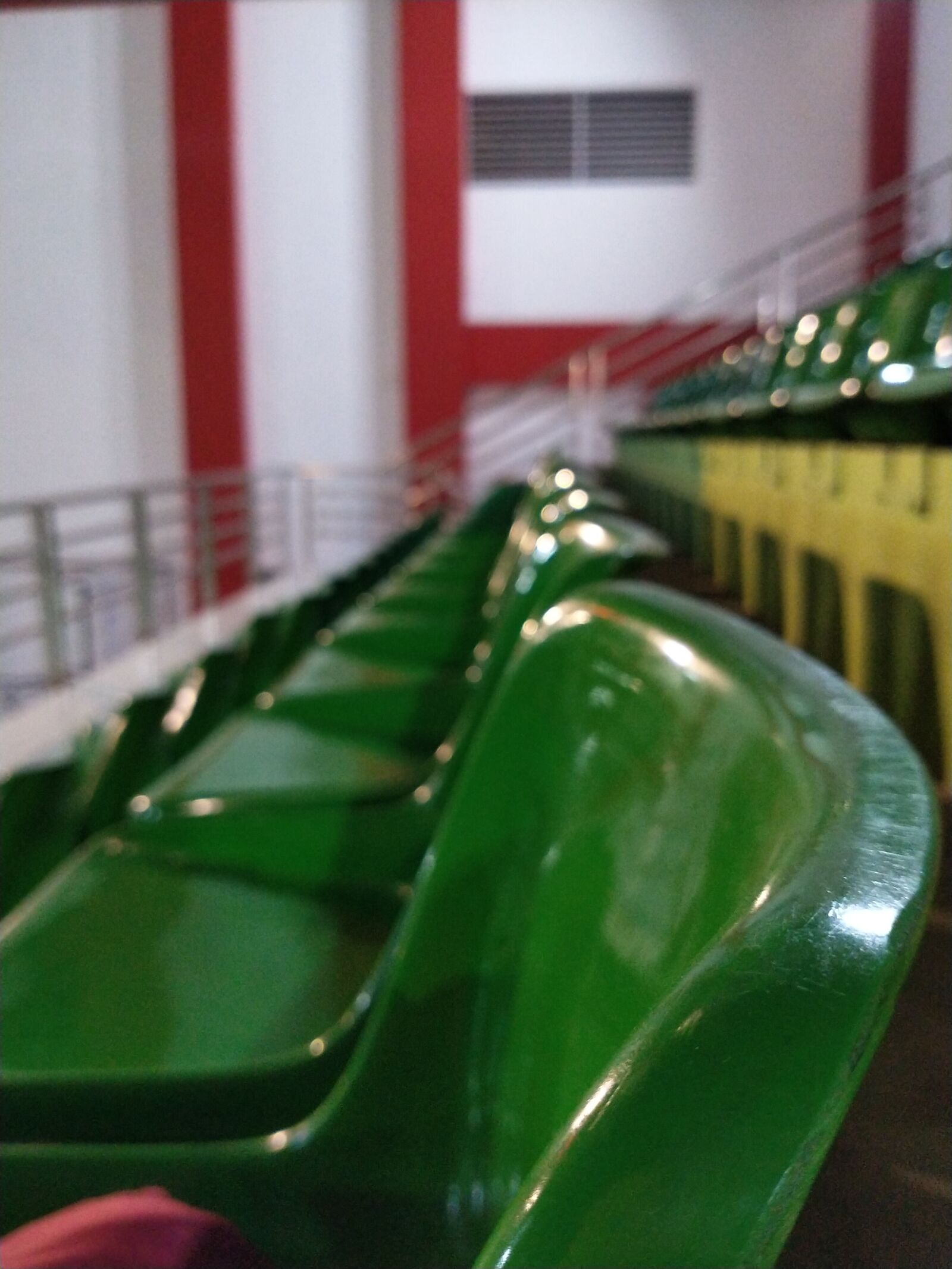 Realme 5I sample photo. Green, chair, stadium photography