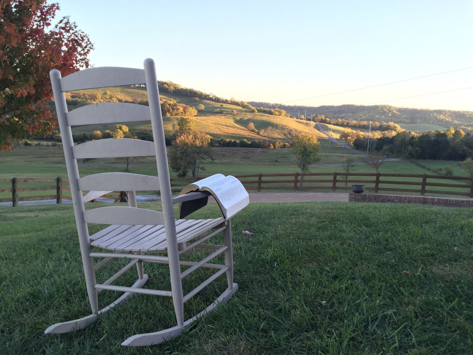 Apple iPhone 6 sample photo. Chair, bible, hill photography