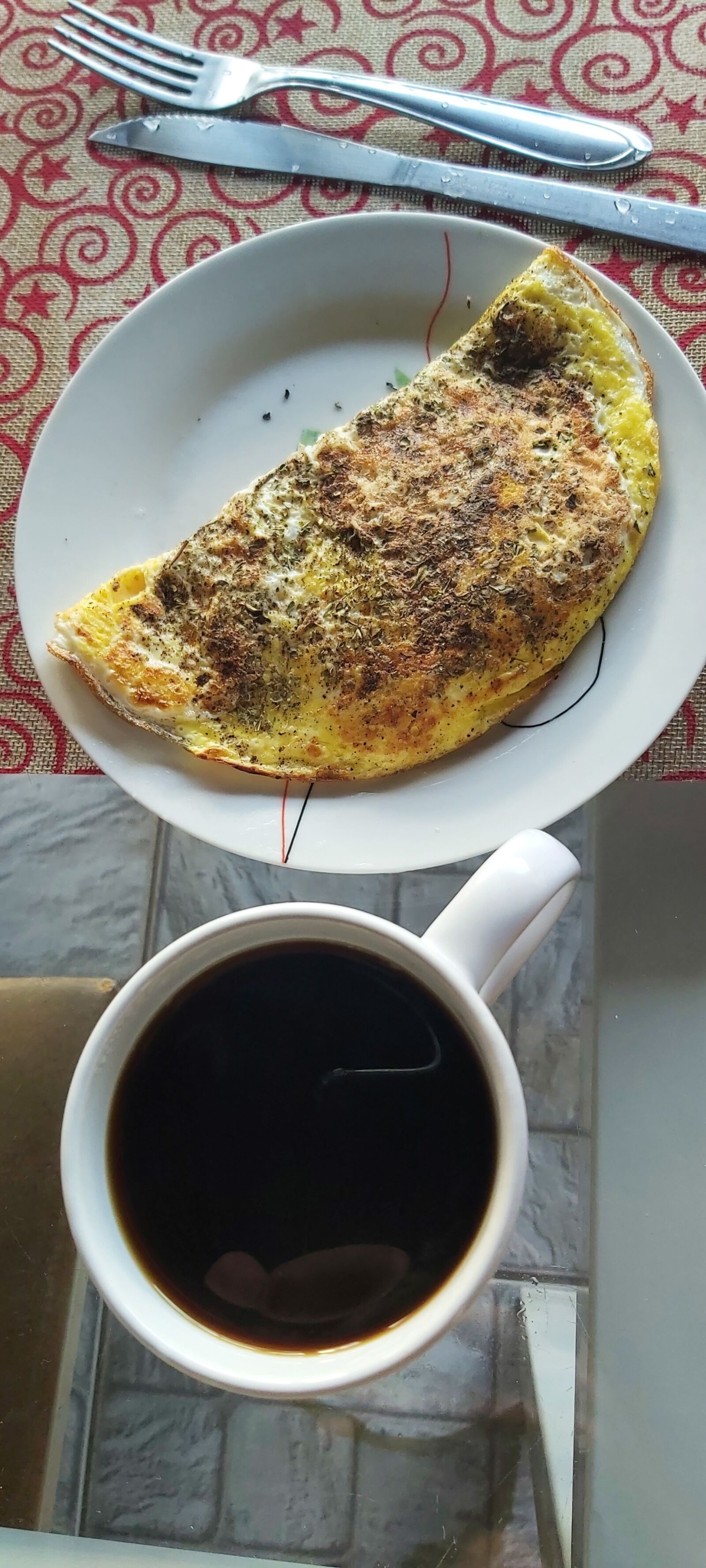 Samsung Galaxy A70 sample photo. Coffee, omelet, food photography