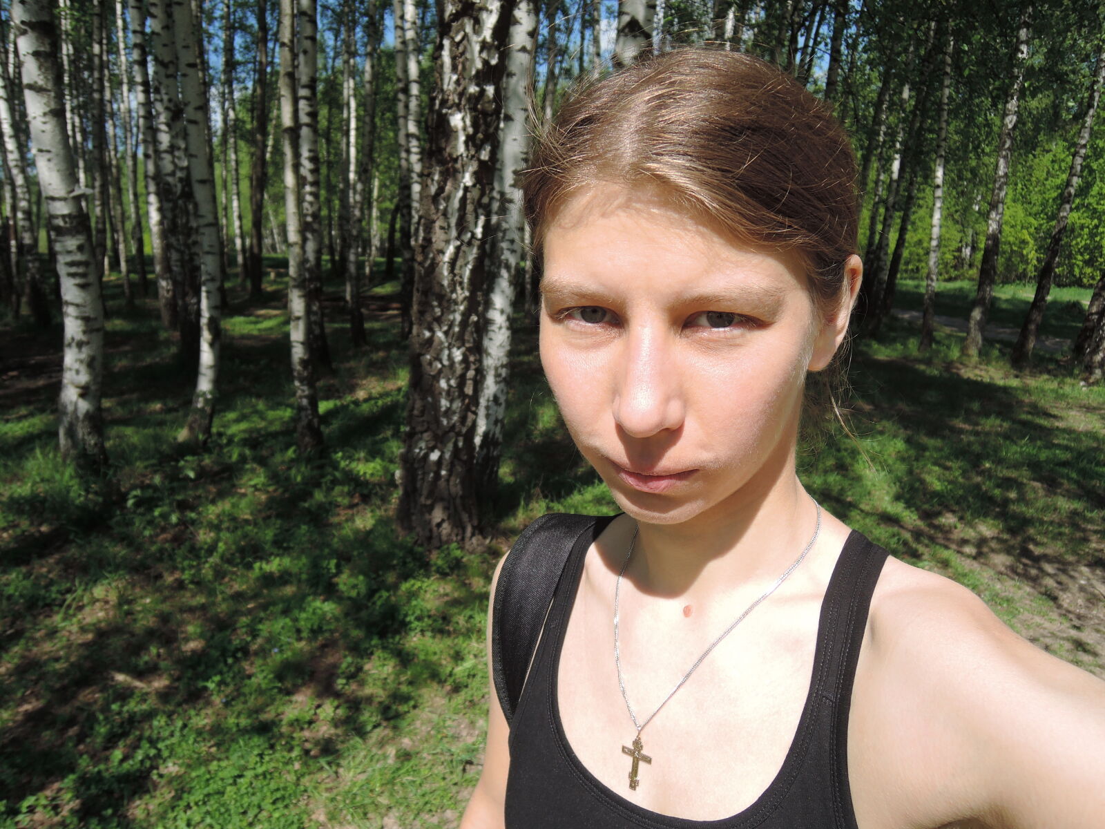 Nikon Coolpix P330 sample photo. Birch, forest, girl, selfie photography