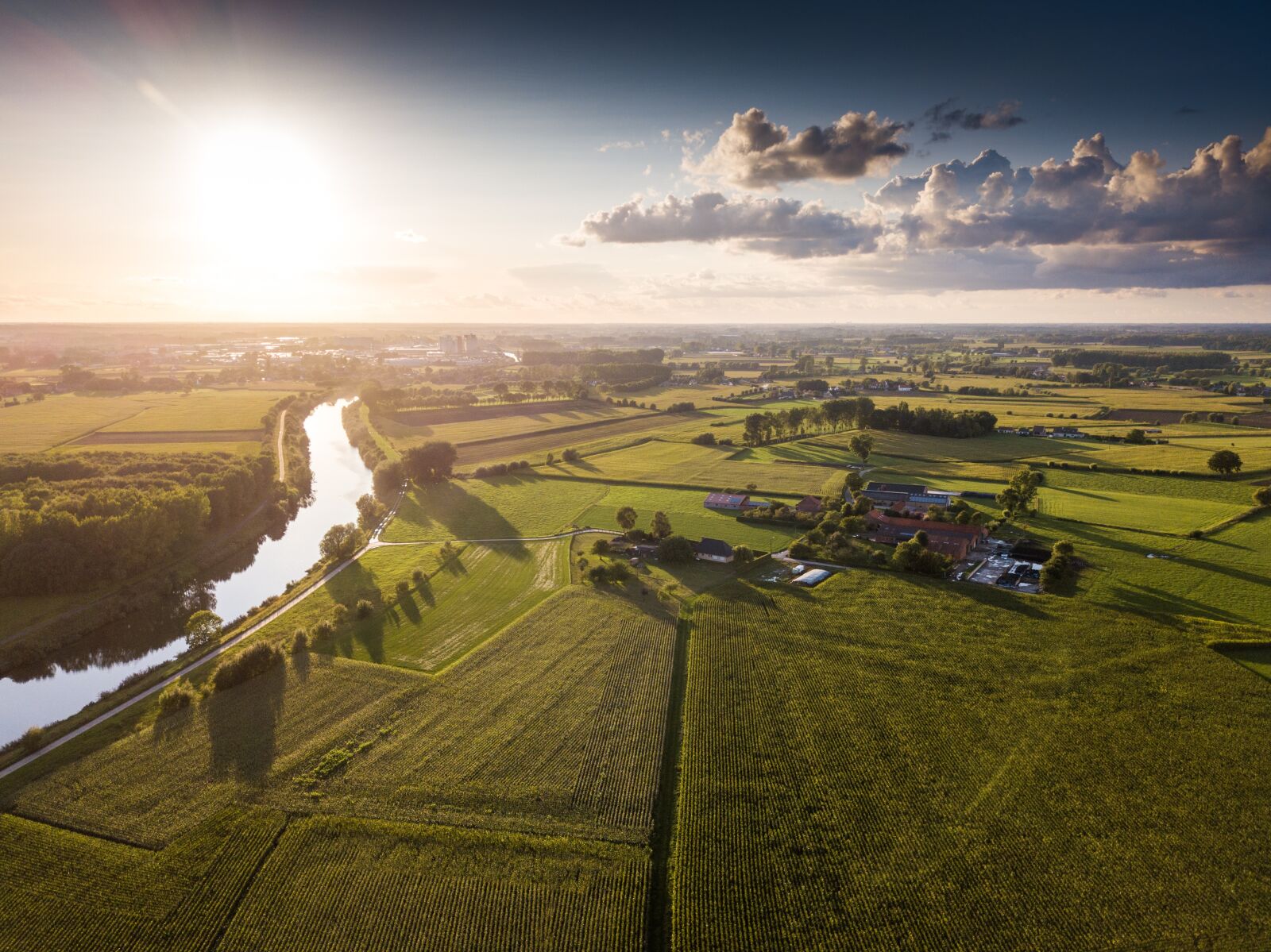 DJI FC220 sample photo. Drone, field, river, sunset photography
